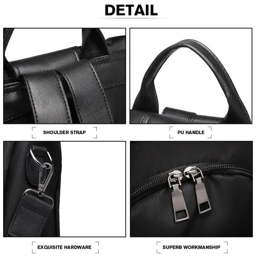 Miss Lulu Two Way Backpack Shoulder Bag with Pom Pom Pendant - Black | Versatile & Stylish