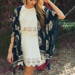 Moon Palace Fringe Duster in Navy