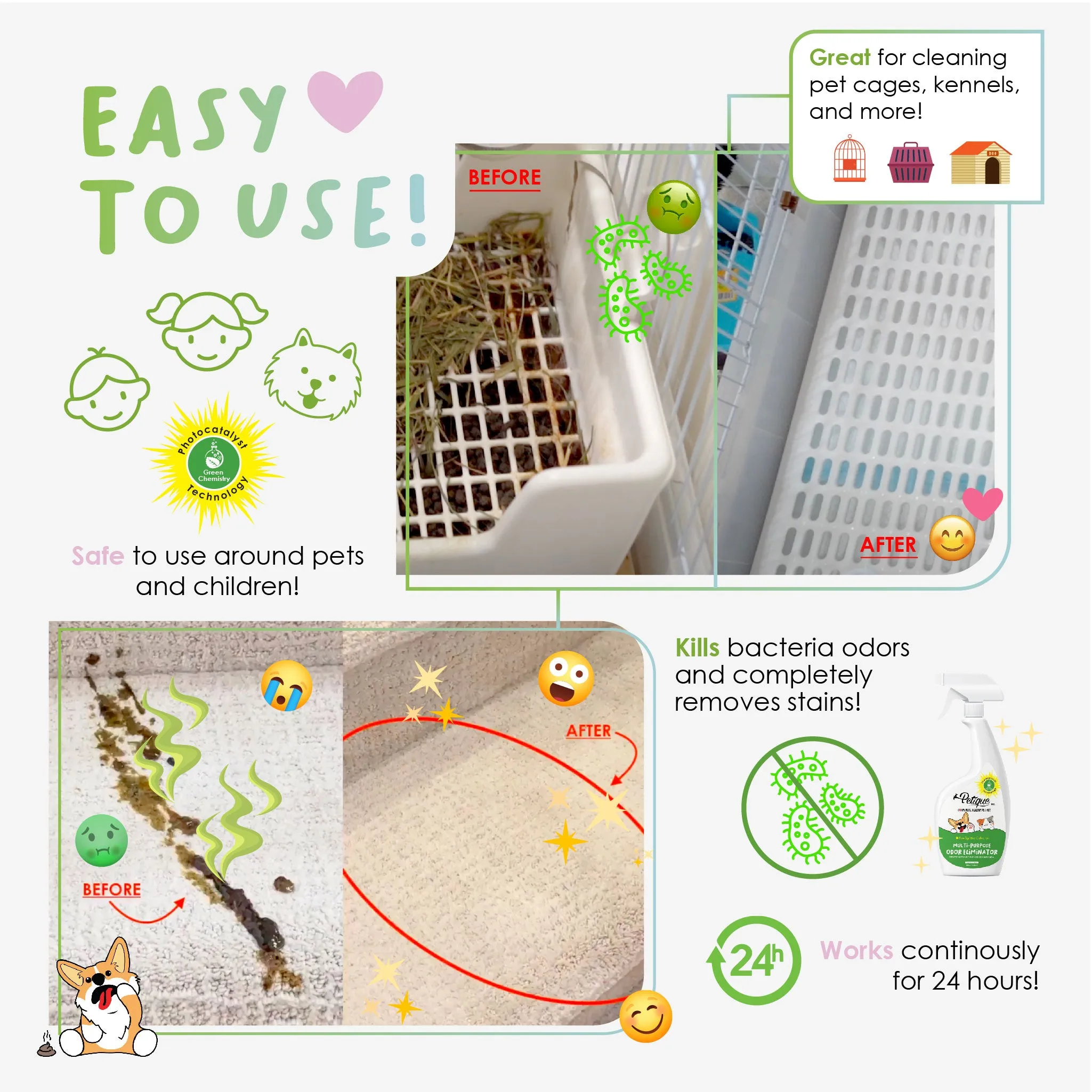 Multi-Purpose Odor Eliminator: Safe & Non-Toxic Formula, Fragrance-Free Spray for Pet Stains, Odor Removal, and Home Surfaces