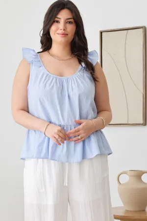 Plus Size Boho Striped Ruffle Shoulder Hemline Top