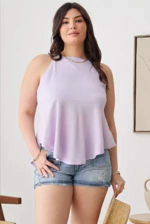 Plus Size Solid Halter Neckline Ruffle Asymmetric Tie Top