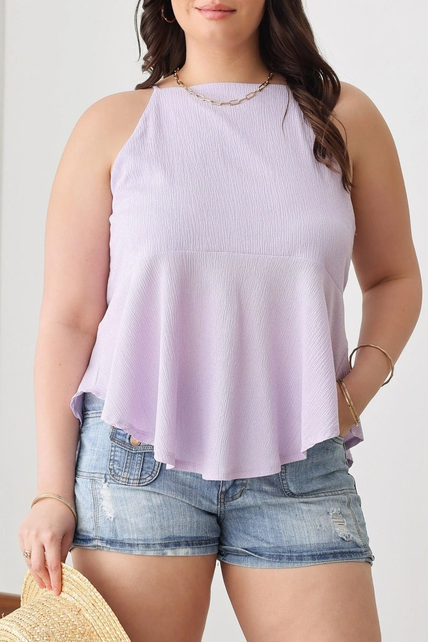 Plus Size Solid Halter Neckline Ruffle Asymmetric Tie Top