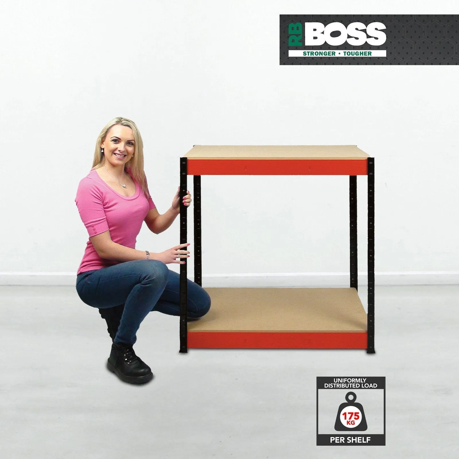 RB Boss 2x Tier Workstation Unit - 900x900x600mm 800kgs UDL - Red/Black