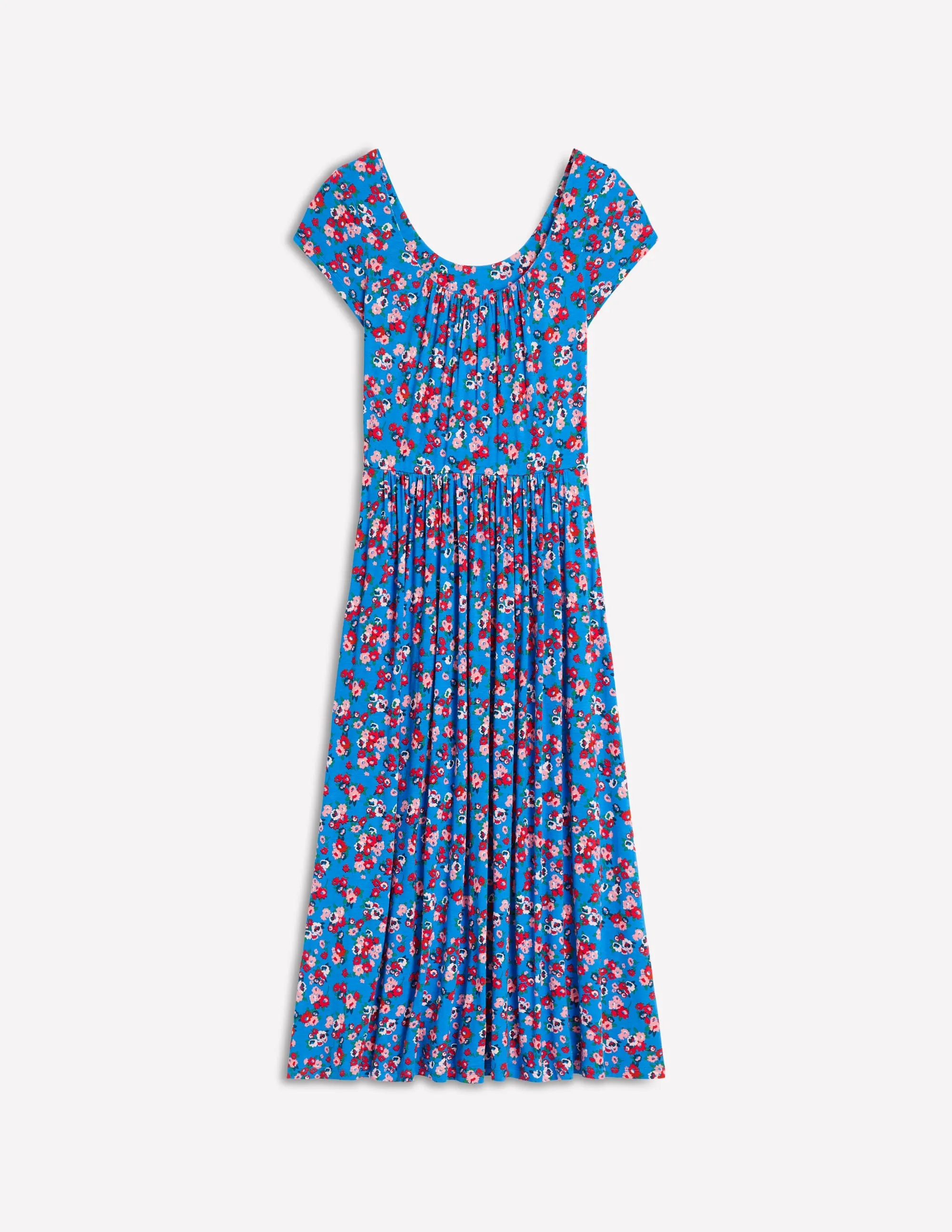 Samantha Scoop Jersey Dress-Cerulean Blue, Painterly Posy