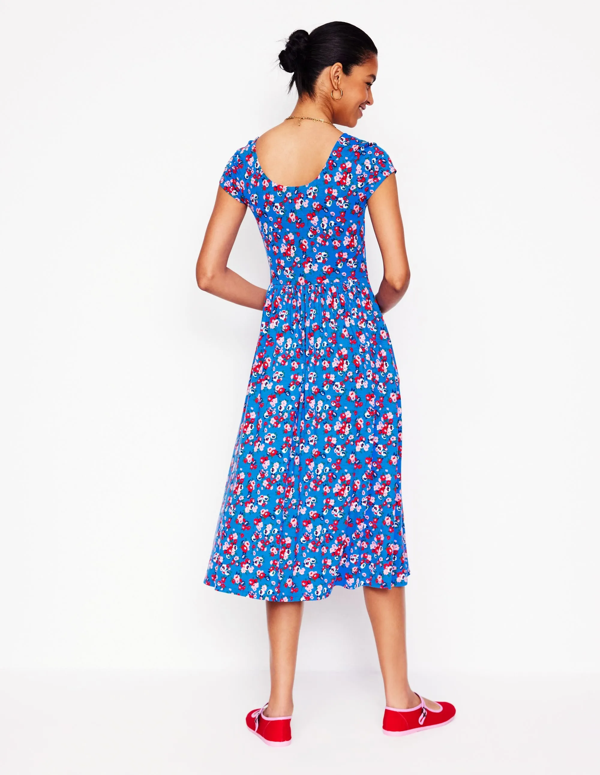 Samantha Scoop Jersey Dress-Cerulean Blue, Painterly Posy