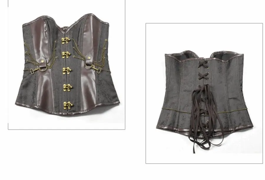Sexy Retro Steampunk Chain Corset with Brass Clasps and Chains