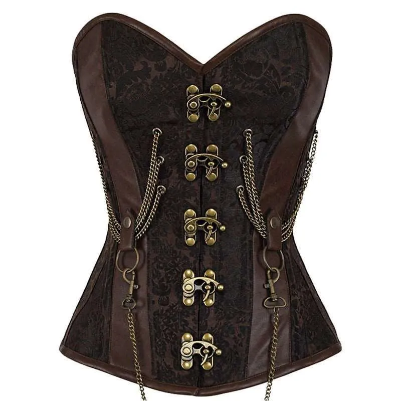 Sexy Retro Steampunk Chain Corset with Brass Clasps and Chains