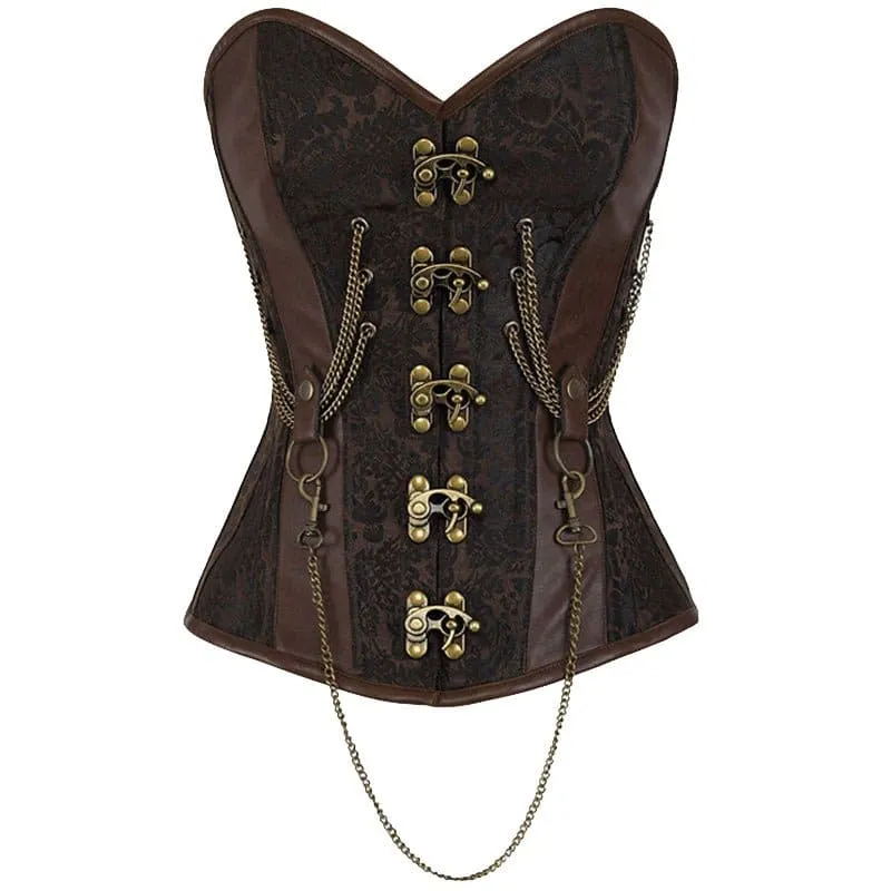Sexy Retro Steampunk Chain Corset with Brass Clasps and Chains