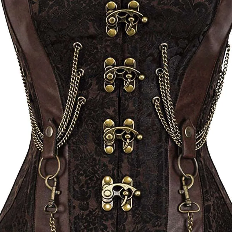 Sexy Retro Steampunk Chain Corset with Brass Clasps and Chains