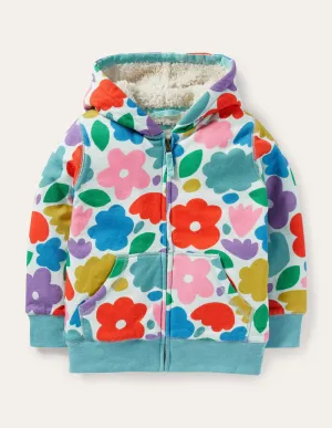 Shaggy-lined Hoodie-Multi Painted Floral