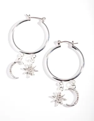 Silver Celestial Charm Hoop Earrings