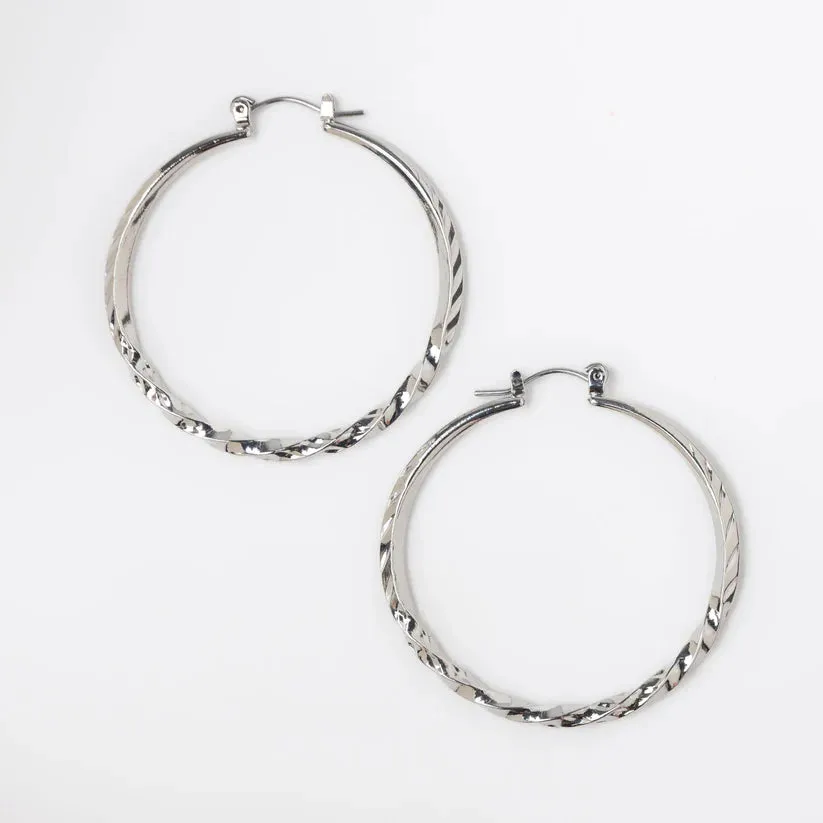 Silver Twisted Hoop Earrings