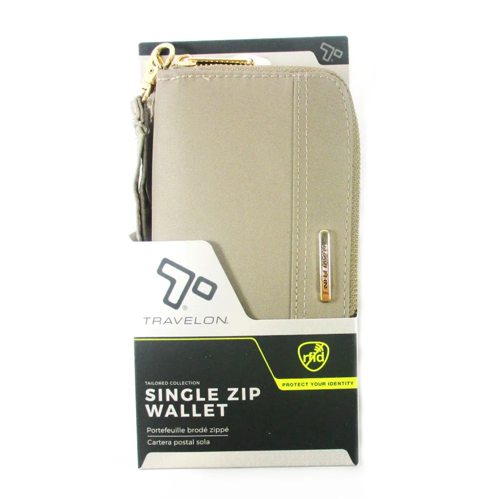 Travelon RFID Blocking Wallet Single Zip Womens Anti Theft Purse Strap Beige New