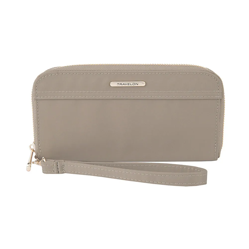 Travelon RFID Blocking Wallet Single Zip Womens Anti Theft Purse Strap Beige New