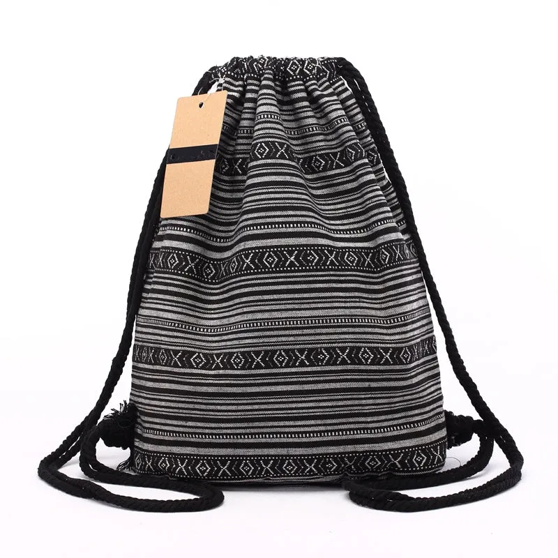 Tribal Pattern Canvas Drawstring Backpack