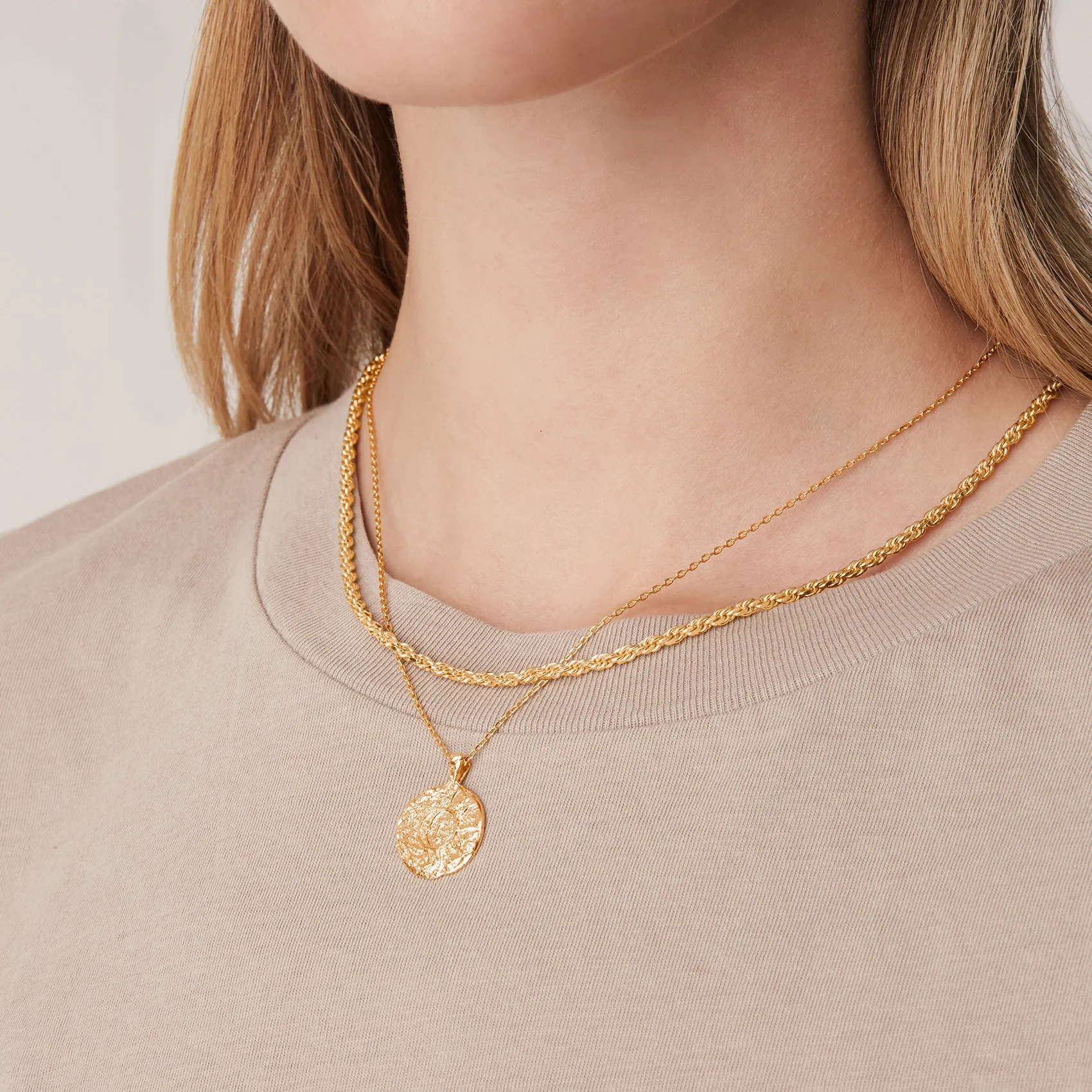 Vermeil Sun-Moon Engraved Coin Pendant
