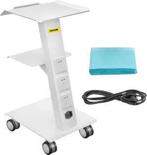 Vevor Lab Cart with Built-In Socket 3-Layer Steel Frame Rolling Trolley 88 Lbs Capacity 360° Swivel Casters New