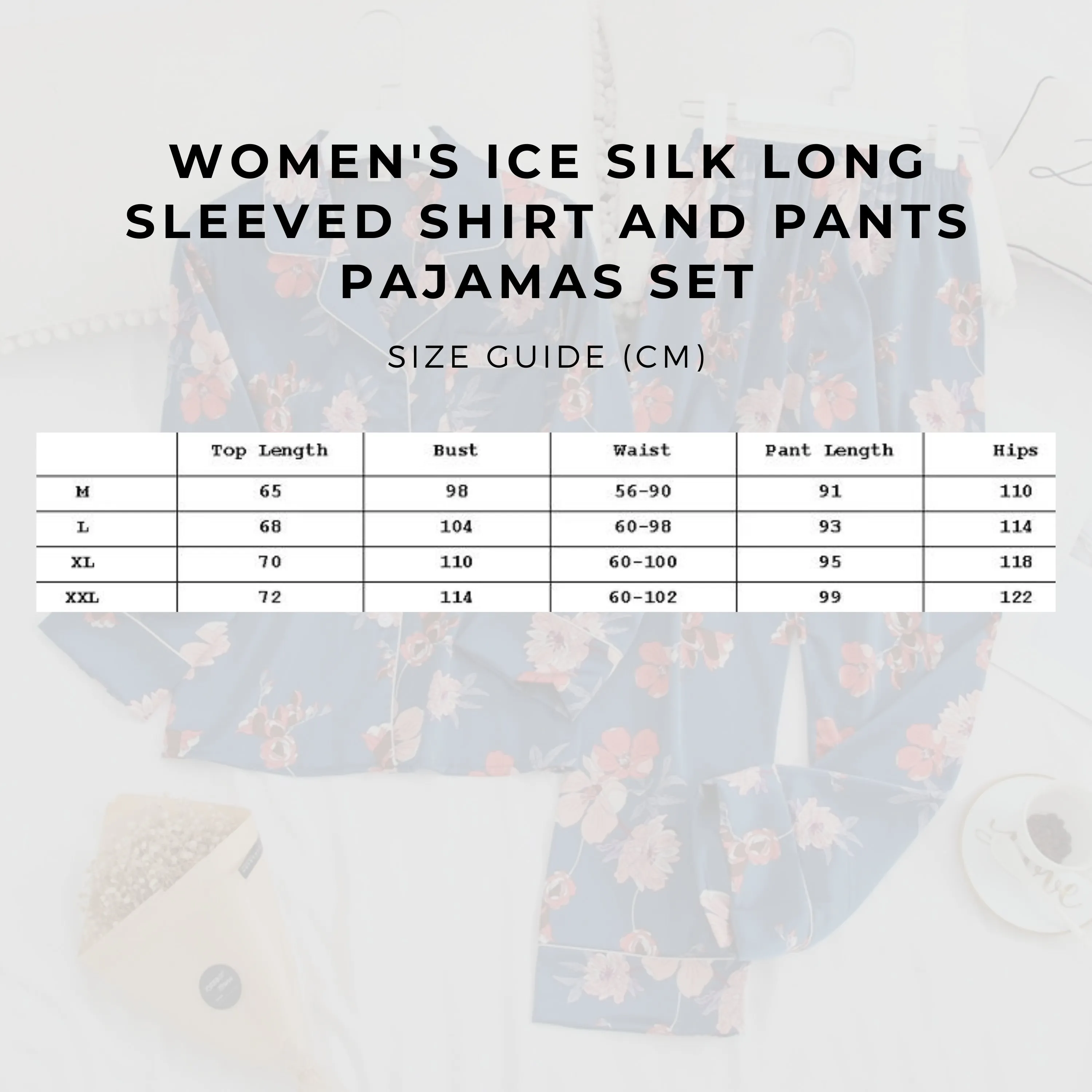Women's Ice Silk Long Sleeved Shirt and Pants Pajamas Set